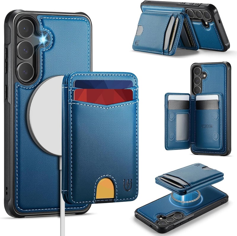 Usroom for Samsung Galaxy S25 Case Wallet Compatible with Magsafe, RFID Blocking Magnetic Card Holder 2 in 1 Detachable Kickstand Shockproof Phone Case for Galaxy S25 6.2" Blue - Image 1